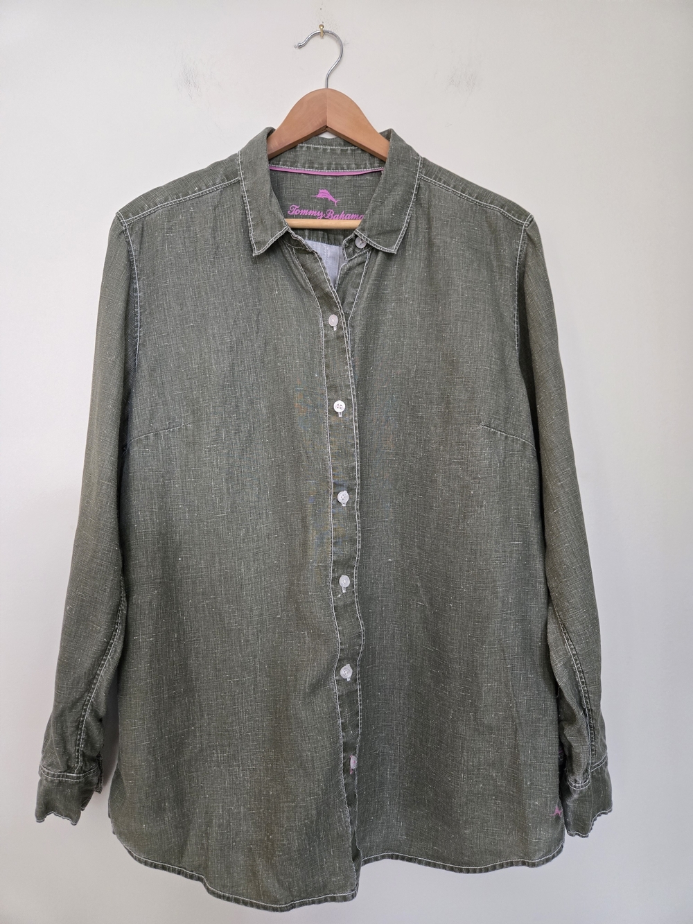 Tommy Bahama Olive Green Lightweight Linen Button-Up Shirt